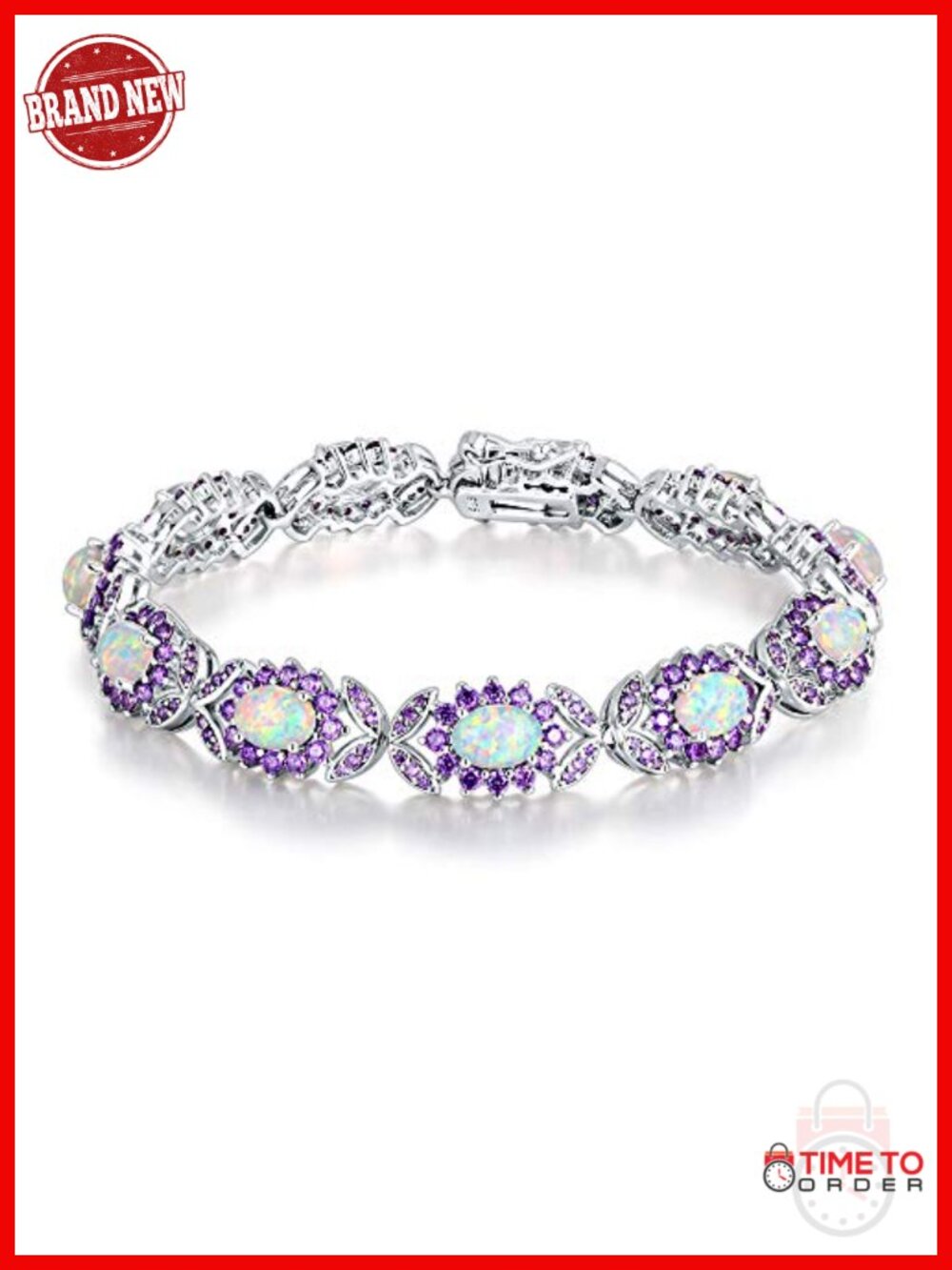 White Gold Plated Created Opal and Amethyst Tennis Bracelet for Bridal Wedding
